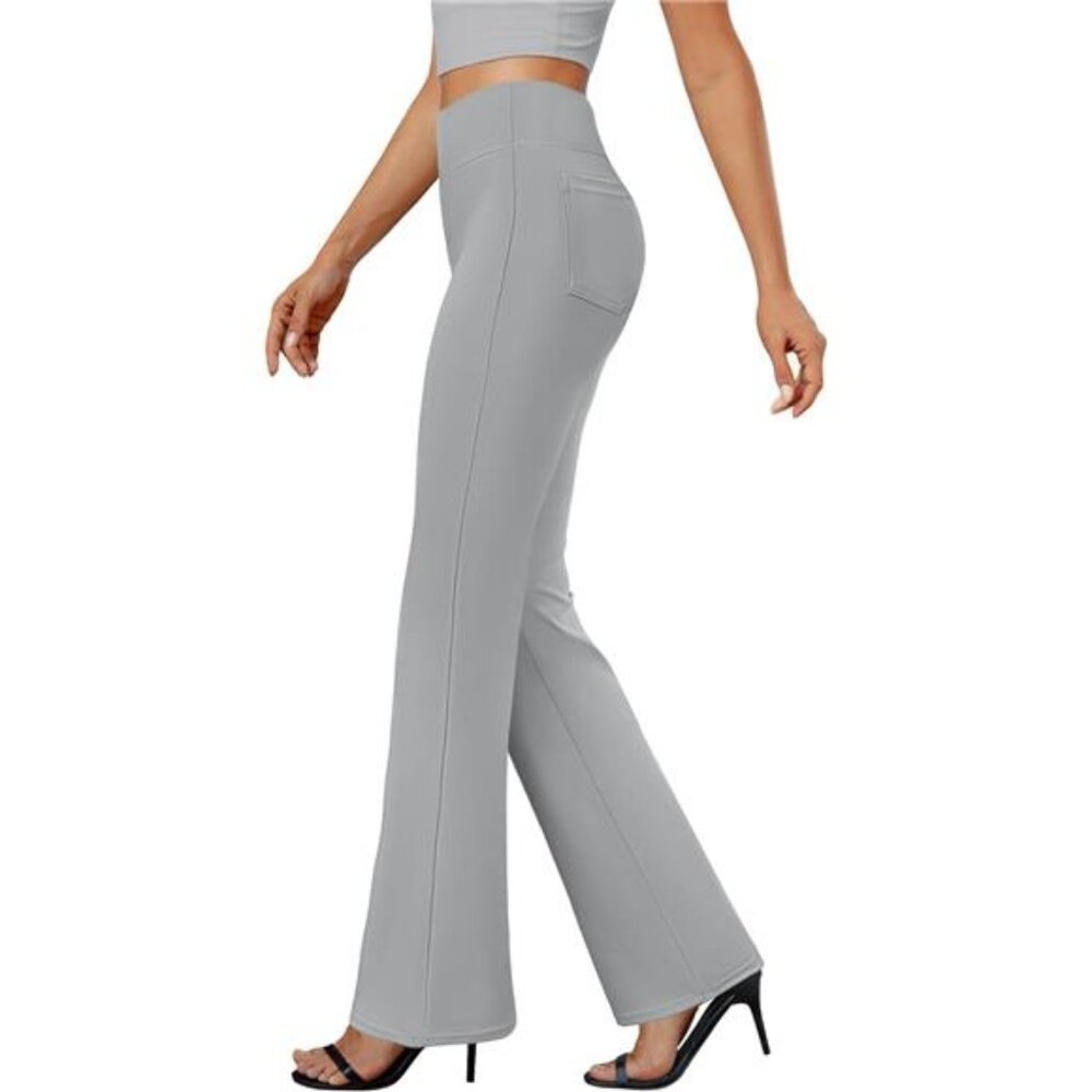 High Waist Bootcut Dress Pants – Stretchy Office Trousers with Pockets